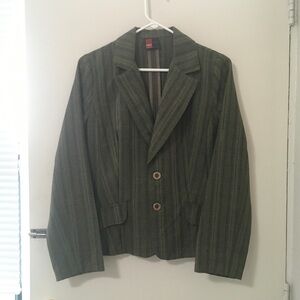 Vin Rouge Olive Green Jacket-Stripes Design